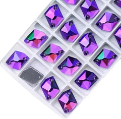 Hapipa 装飾用 ガラスビジュー ガラスストーン 高輝度 パーツ ソーオン ソーオンビジュー ガラスビーズ コズミック型 穴あき 手芸用 縫い付け 縫いつけビジュー 衣装パーツ カラー(オーロラパープル 9x12mm)