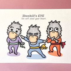 『キャッツアイごっこをするハシビロコウたち🟣🔵🟠』イラストカード💌