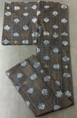 【美品】レトロモダン 格子×花紋様 小紋 シックな茶×黒 着物