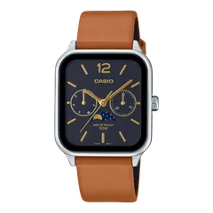 CASIO カシオ スタンダード マルチファンクション ムーンフェイズ MTP-M305L-1AV 腕時計 アナログ 曜日 日付 デイデイト カレンダー ブラウン メンズ 男性 ビジネス 仕事 長方形 レクタングル ステンレス レザーベルト 革ベルト