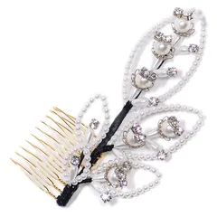 髪飾り コーム かんざし 簪 振袖 成人式 ヘッドドレス キラキラ 髪留め パール 銀 日本製 ウエディング 着物 和装 洋装 袴 黒留 訪問着 結婚式 パーティ フォーマル 銀 17415 t853　Si