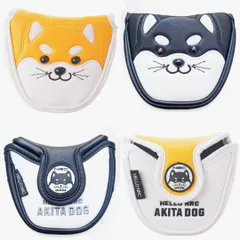 ゴルフカバーヘッドカバーパターカバー マレット用 オデッセイ 2ボールに対応 マグネット開閉　秋田犬 黄 黒