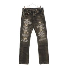 HYSTERIC GLAMOUR (ヒステリックグラマー) × mastermind JAPAN マスターマインドジャパン スカルパターン ダメージ加工 デニムパンツ ブラック 0223AP13のサムネイル