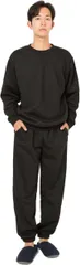 Y's factory 裏ボア スウェット セットアップ 上下セット メンズ ルームウェア パジャマ 部屋着 長袖 長ズボン 大きいサイズ ゆったり あったか 動きやすい 着心地 秋 冬 吸汗速乾 伸縮性 Lサイズ(ブラック,  L)