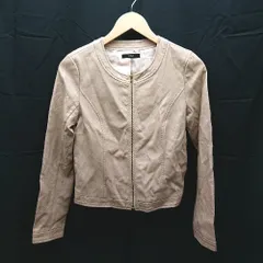 ◇ DURAS クルーネック　ジップアップ　裏地　シンプル 長袖 レザージャケット サイズF ベージュ系 レディース E  【1303020017300】