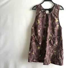 エプロンワンピース紫パープルポケット花柄総柄かわいい上品ゆったり