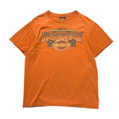 【L】古着 Harley Davidson ハーレーダビッドソン Tシャツ フラッグ 英字 アルファベット オレンジ