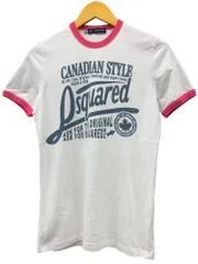 DSQUARED2 (ディースクエアード) 半袖 プリント トリム Tシャツ コットン リンガー XS ホワイト×ピンク メンズ/025