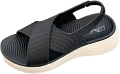 G-tiamo ジーティアモ 厚底 サンダル レディース シューズ バックル ダブル ベルト スニーカー おしゃれ 歩きやすい スポサン 通気性 カジュアル 可愛い 軽量 フラット スポーツサンダル ロー(ブラック,  24.0～24.5 cm)