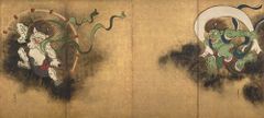 俵屋宗達 風神雷神図屏風 絹布 絹本 掛け物 未表装 スプライスバナー版105*234cm