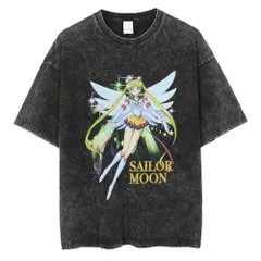 【90s复古】高級水洗い加工 セーラームーン プリントTシャツ ヴィンテージ加工 メンズ ユニセックス ストリート系 ブラック6