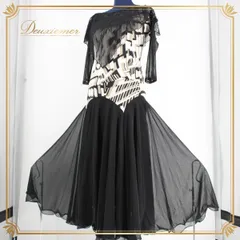 【美品 社交ダンス衣装】ブラック系 ホワイト系 黒 白 上下セット ICHIOKU イチオク レッスン パーティー ラインストーン 社交ダンス 衣装 フォーマル スカート トップス 伸縮性 レディース パーティー用 ダンス大会 上下セット ブラックホワイト