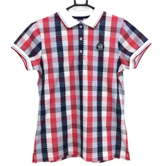 ★特価★ジャックバニー 半袖ポロシャツ ネイビー×レッド チェック柄 ロゴワッペン  レディース 1(M) ゴルフウェア Jack Bunny