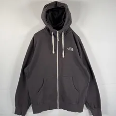 古着 ザ・ノースフェイス THE NORTH FACE パーカー フルジップ ワンポイントロゴ刺繍 フードロゴワッペン L  ライトグレー メンズ