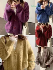 カーディガン レディース ニット Vネック ゆったり 体型カバー アウター 秋 可愛い レトロ 保温 冬 厚手 ふわふわ 20代 40代 50代 羽織 30代 リブ トップス 通勤 ant4y553305