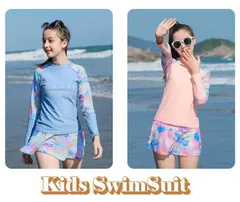 キッズ 水着 女の子 トップス (長袖) ショートパンツ セパレート 上下セット パッド付 160cm