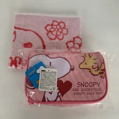未使用 SNOOPY スヌーピー ポーチ ピンク ストライプ アミューズメント品 化粧ポーチ 筆箱 ●おまけ フラワー柄 タオル