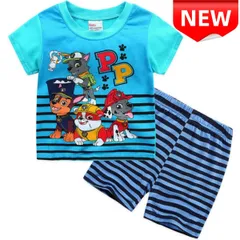 ✨新品✨パウパトロール PAW PATROL 半袖パジャマ 上下セット キッズ 子供服 春夏秋 ルームウェア 男の子 女の子 ブルー ストライプ 可愛い キャラクター キッズパジャマ 子供パジャマ 100cm 110cm 120cm 130cm 140cm