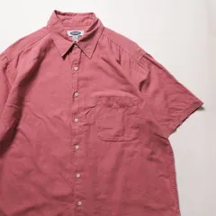 2001年 オールドネイビー リネン×コットン ボックスシャツ 半袖 (M) ピンク系 無地 00's 00年代 旧タグ オールド GAP ギャップ OLD NAVY　アメリカ古着 USED  ビンテージ ヴィンテージ