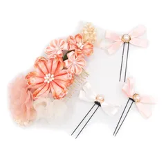 髪飾り ４点セット 京都 西陣 和小物 京あそび MIYAKO ASOBI ピンク 成人式 花 和風 浴衣 着物 振袖 袴 七五三 キッズ 結婚式お呼ばれ 卒業式 入学式 コーム 髪留 子供 日本製 送料無料 W95 CM-T7-0745 w934　Si