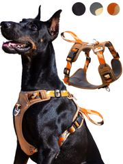 【即日発送】JC HOUSE 犬 ハーネス 大型犬 超軽量 引っ張り防止 「首が開けます」 簡単着脱 ソフト 犬用胴輪 負担が少ない サイズ調整可 3M夜間反射 抜けない 通気性 咳き込み防止 散歩 しつけ 小型犬 中型犬 柴犬 秋田犬 (迷彩オレンジ L)