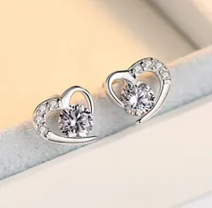 004d【オープンハート】スタッドピアス　ダイヤ　つけっぱなし　S925シルバー　可愛い　フェミニン　プレゼント　おしゃれ　定番