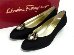 Salvatore Ferragamo フェラガモ キャンバス ラインストーン パンプス 5 1/2 (約22.5cm) シューズ 靴 レディース ブラック系 DI8852