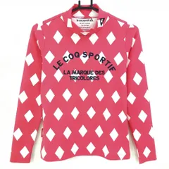【超美品】ルコック 長袖ハイネックシャツ ピンク×白 ダイヤ柄 裏微起毛  レディース M ゴルフウェア le coq sportif