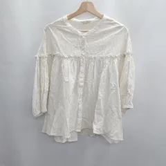 ◇ ⊂Φ SM2 サマンサ モスモス ストライプ柄 バルーンスリーブ 七分袖 シャツ サイズフリー アイボリー系 レディース E  【1412090067730】