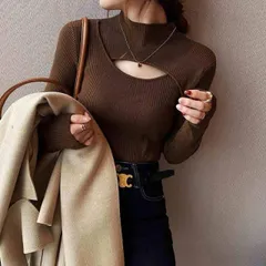 タートルネック ハイネック リブ セクシー セーター ブラウン 隙間 長袖/冬/プレゼント クリスマス 効果 温感