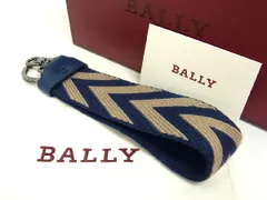 ■新品■未使用■ BALLY バリー キャンバス キーホルダー キーリング ストラップ メンズ レディース ブルー系×ベージュ系 AD8254yZのサムネイル