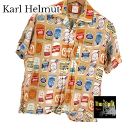 Karl Helmut カールヘルム ビール缶プリント アロハシャツ 柄シャツ ベージュ サイズ不明 総柄 半袖