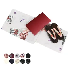 女物 浴衣3点セット（浴衣、浴衣帯、下駄）M-Lサイズ フリーサイズ 綿 麻 麻混 本麻 女浴衣 レディース 女性用 ゆかた 三点セット 女物 プレタ 仕立て上がり 婦人もの メール便不可 送料無料 送料込み