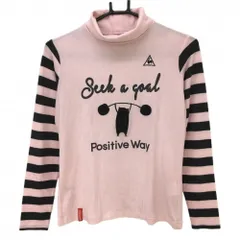 ルコック 長袖タートルネックシャツ ピンク×黒 表微起毛 袖ボーダー  レディース M ゴルフウェア le coq sportif