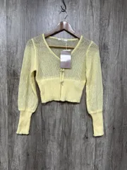 美品 mily bilet ミウィビレット タグ付 リボン 透かし編み ニット カーディガン sizeS/黄 ■◇ レディース