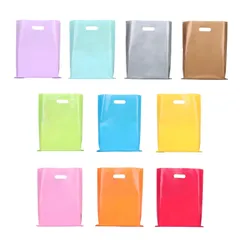 カラフル ビニール袋 手提げ ショップバッグ プレゼント 袋 ラッピング 梱包 手提げ袋 ビニール (10色 100枚セット) [10色 100枚セット]