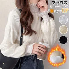 トップス ブラウス レディース 秋 冬 長袖 スタンドカラー シャーリング 裏起毛 袖フリル 袖シャーリング 重ね着 着回し 裏起毛ブラウス レディース 韓国 VSY1617