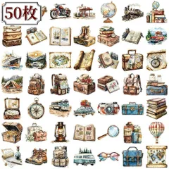 旅行モチーフのPETステッカー50枚セット 地図やトランク柄入り