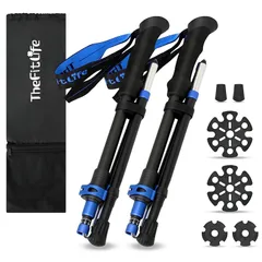 【新品】 TheFitLife トレッキングポール 折畳み 登山 ストック 軽量 100-120cm伸縮 ウォーキングポール ウォーキングステッキ 2本セット 登山杖 登山ポール 山登り ステッキ ハイキングポール 男性 女性 高齢者 (青色) 0