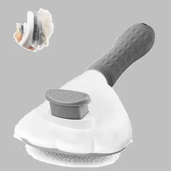 【数量限定】ワンマッサージしながら抜け毛除去 くし 長毛・短毛種 ボタンを押して抜け毛が簡単に取れる スリッカーブラシ ヒーリングブラシ ペットグルーミングブラシ 痛くない ペット用 猫・犬兼用(グレー) 【正規品】SanMori