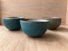 渋いブルー　粉引き飯椀　フリーカップ　カフェオレカップ