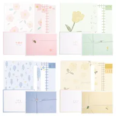 【新着商品】お祝い 結婚式 挨拶 ラブレター 花 お見舞い かわいい お礼状用 便せん 手紙 手紙 記念日 4色 封筒セット 母の日 便箋 誕生日 レターセット (セットA) Sitengle