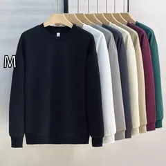 [M]秋冬 コーデ メンズ  服 シンプル ファッション オシャレ 大人 かっこいい 大きいサイズ ストリート 紳士服 マルチ カラー ヘビー コットン スウェットシャツ 長袖 T シャツ 無地 ラウンドネック