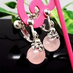 天然石 イヤリング フラワー パワーストーン ローズクォーツ