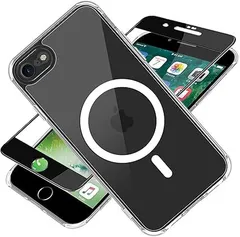 【在庫処分】iPhone SE ケース 第2世代 第3世代 MagSafe対応 iPhone8/7 マグネット クリア ガラスフィルム付き 耐衝撃 アイフォン SE3 ケース 米軍MIL規格 耐久性 マグセーフ対応 iphone 黄ばみ防止 アイホン