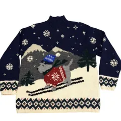 90s LAUREN ラルフローレン ハンドニット セーター S 犬 ウール RALPH LAUREN 総柄 雪柄 VINTAGE POLO 古着