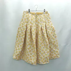 ◇ Θ◎●未使用● Demi-Luxe BEAMS フラワージャガード ひざ丈 フレア スカート サイズ36 ベージュ イエロー レディース E  【1502030005196】