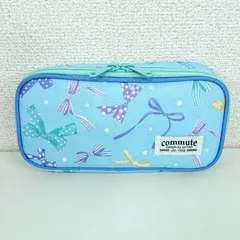 ペンケース ふで箱 筆箱 キッズ 筆入れ 大容量  ペンポーチ 軽い 2段 ペンホルダー ダブルファスナー  リボン ブルー 7191BL