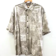 Jamaica jaxx アロハシャツ 総柄 ボタンダウンシャツ 半袖 ポケット ビッグシルエット オーバーサイズ シルクシャツ CHINA製 XXL/EEGサイズ グレージュ モカベージュ