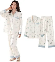 select shop Tomorrow マタニティ パジャマ 授乳 授乳口付き 産前 産後 長袖 前開き 秋 冬 春(ブルー,  M)